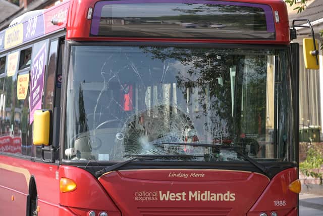 The smashed windscreen on the bus. Photo: SnapperSK