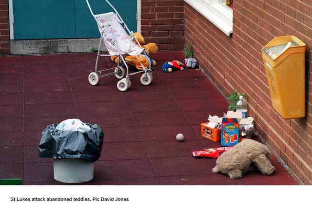 The poignant scene after the attack. Picture: David Jones.
