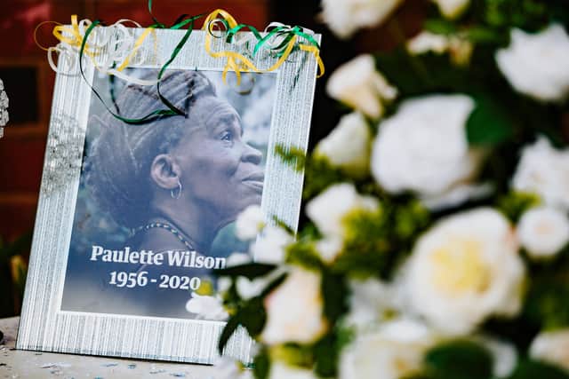 Photos and flowers of Paulette Wilson were displayed during the celebration of her life