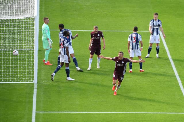 Leicester City's Timothy Castagne (foreground) celebrates scoring his side's first goal of the game