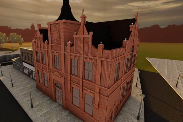 A computer image of the how the library will look when rebuilt at the museum