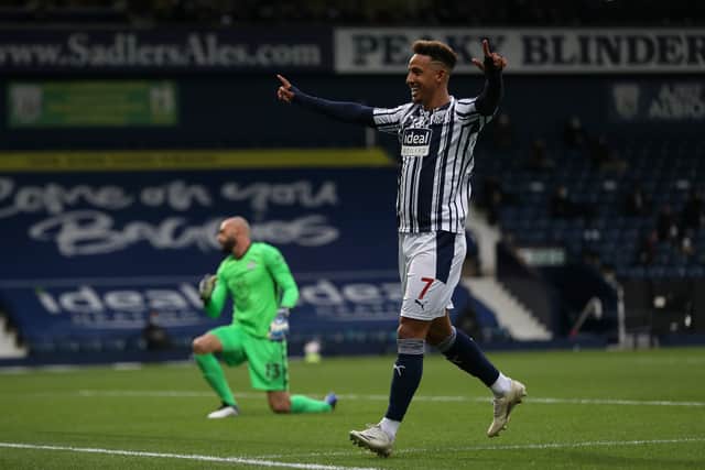 Callum Robinson of West Bromwich Albion celebrates after scoring a goal to make it 1-0. (AMA)