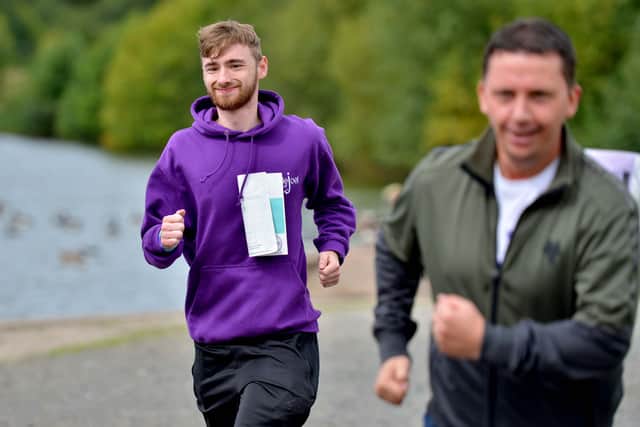 Owen Richards taking part in a Smile for Joel run at Sandwell Valley Country Park with family, friends and neighbours – after their 2020 event had to go virtual due to Covid