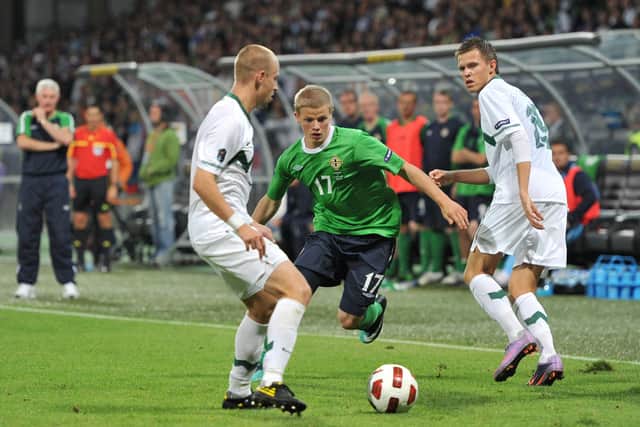 Northern Ireland's John Gorman in action during the UEFA European Championship Qualifying match at the Ljudski Vrt Stadium, Maribor..