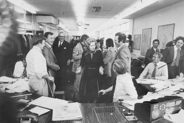 Tory opposition leader Margaret Thatcher chats to journalists at the Express & Star's head office in Queen Street, Wolverhampton, in September 1978. She was just months away from becoming Prime Minister.