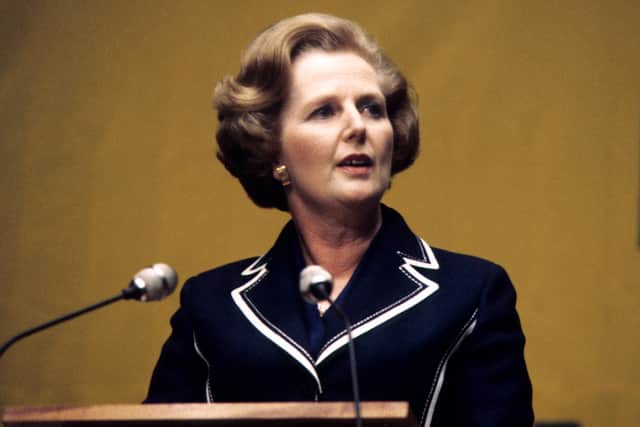 Margaret Thatcher giving a speech shortly before her 1979 election victory.