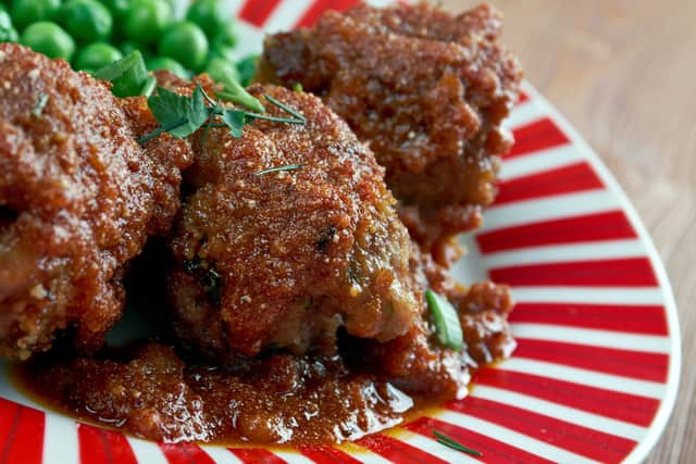 Faggots – a traditional dish in the Black Country, traditionally made from pig's heart, liver and fatty belly meat or bacon minced together
