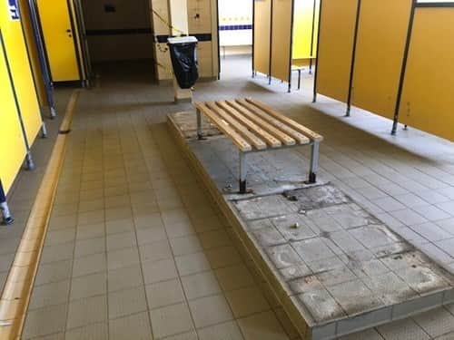 Benches and lockers have been removed in early work to revamp the changing rooms