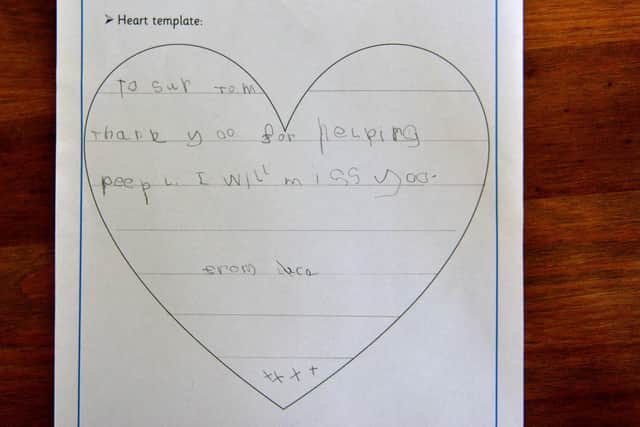Luca wrote the letter as a way of thanking his hero Captain Sir Tom Moore