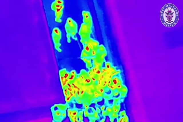 Thermal imaging shows revellers fleeing an illegal nightclub in Birmingham via the roof