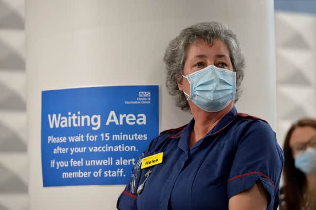 Mass vaccination centre opens at Millennium Point, Birmingham. Pictured, lead nurse Helen Gyves