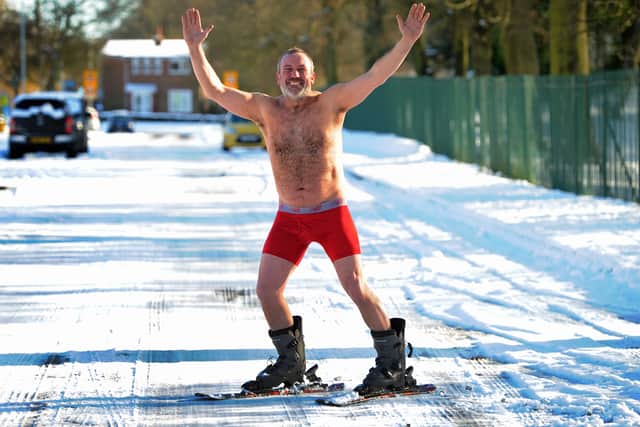 Mick Daffern braved the cold conditions for a ski in his underwear