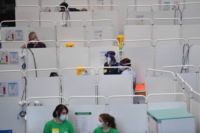 A view of the Covid-19 vaccine programme at the NHS vaccine centre that has been set up at the Millennium Point centre in Birmingham