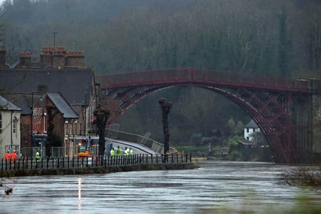 Flood barriers were put up in Ironbridge earlier this week