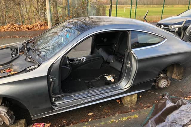 The Mercedes car which was stripped bare