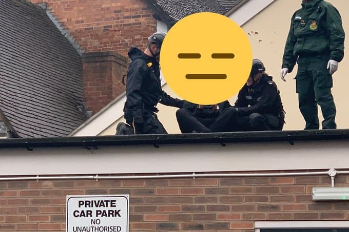 Poo Cop Poo thrown at police officers as man refuses to leave Stafford roof