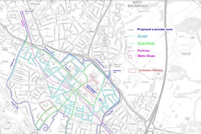 The area of operating for the e-scooters in West Bromwich