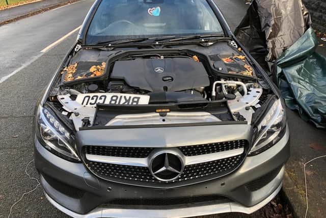 The Mercedes car which was stripped bare