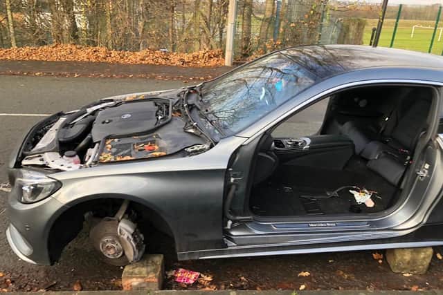 The Mercedes car which was stripped bare