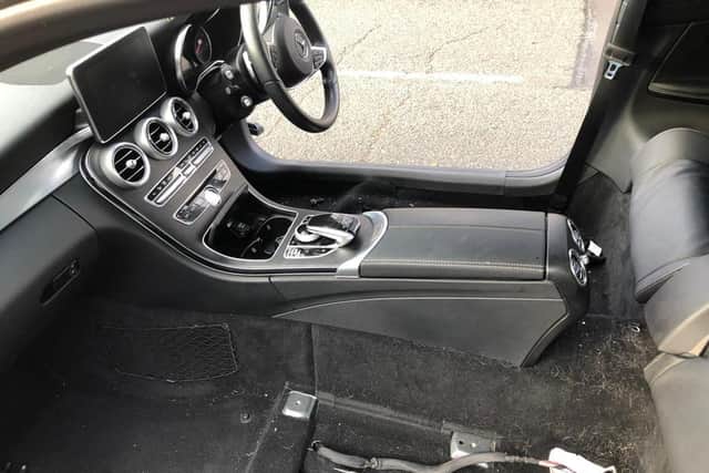 The Mercedes car which was stripped bare