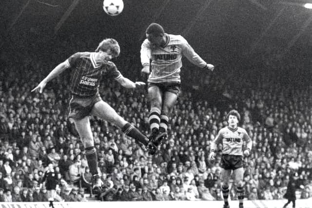 Steve Mardenborough scoring for Wolves in January 1984 against Liverpool at Anfield
