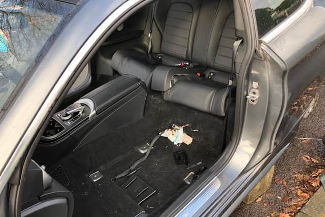 The Mercedes car which was stripped bare