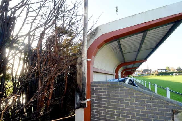 LAST COPYRIGHT EXPRESS&STAR TIM THURSFIELD-12/11/20.Bridgnorth Football Club, which caught fire at the rear of the stand after a firework hit it..