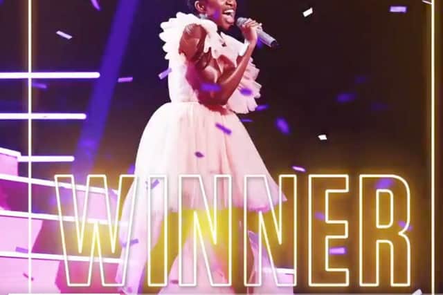 Blessing Chitapa is crowned winner of The Voice. Photo: @thevoiceuk