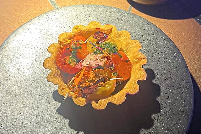Tomato tart and v8 juice