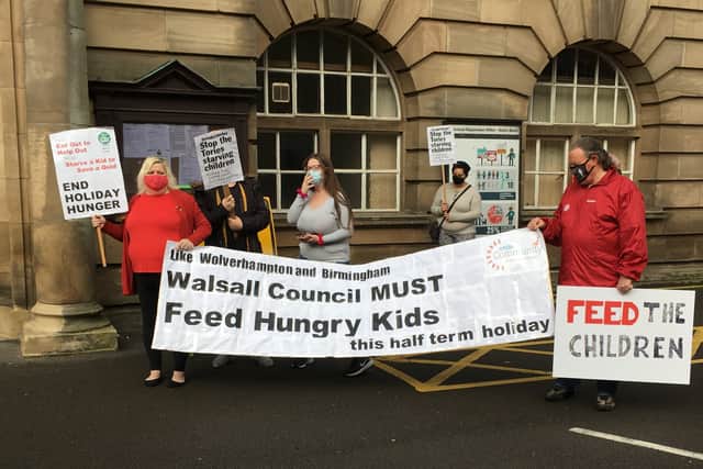 Protest over free school meals outside Walsall Council House. Photo: Gurdip Thandi