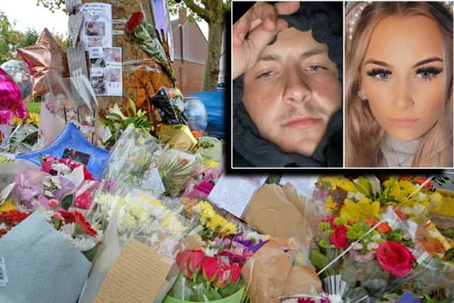 Tributes at the scene where three people on Bromley Lane where three people died. Joshua Parks and Lucy Tibbetts, inset, were two of the victims.