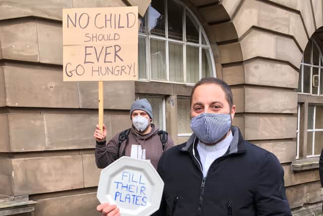 Protest over free school meals outside Walsall Council House. Photo: Gurdip Thandi