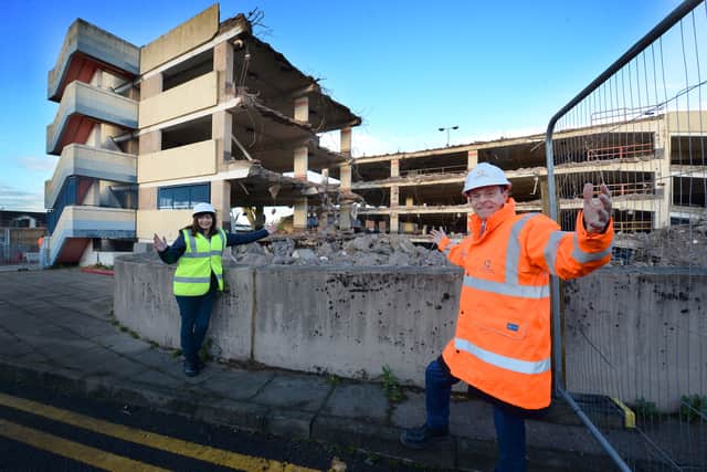 Councillor Maria Crompton, Sandwell Council's deputy leader, and West Midlands Mayor Andy Street at the Bull Street car park, in West Bromwich