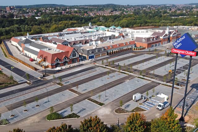An aerial view of the outlet village