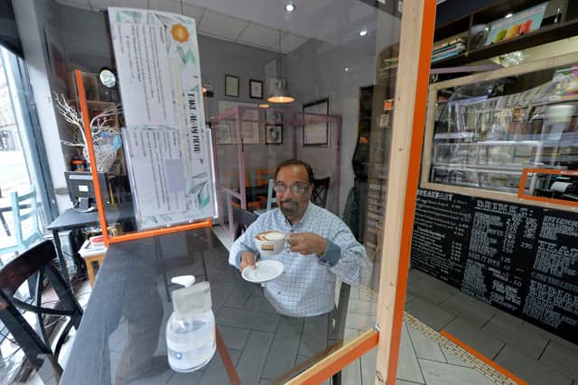 Zuri Coffee shop owner Sham Sharma has used some of the funding to create 'family bubble pods' for customers