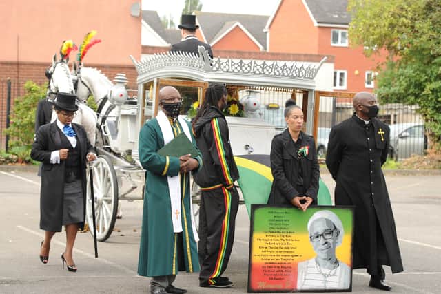 The coffin of Windrush campaigner Paulette Wilson