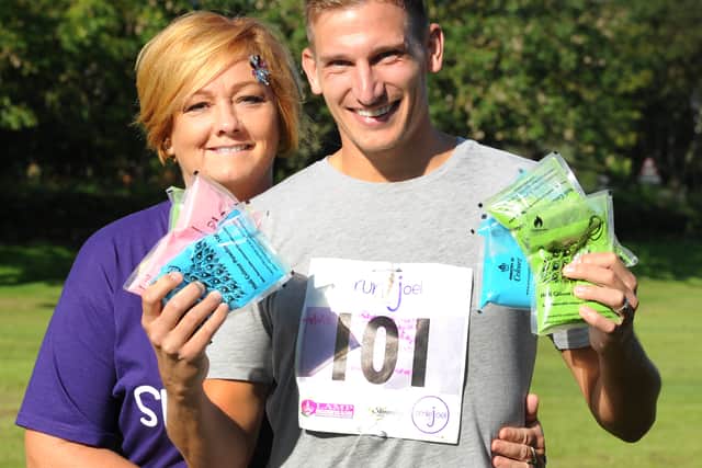 Suzy Evans with Marc Albrighton at last year's Run for Joel in Sandwell Valley Park