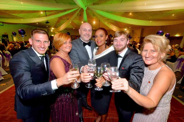 A Black Tie Ball for the 'Smile for Joel' charity. From left Marc Albrighton, Suzy Evans, Daz Hale, Julie Regis, Owen Richards and Gill Jordan (also known as Doreen Tipton).
