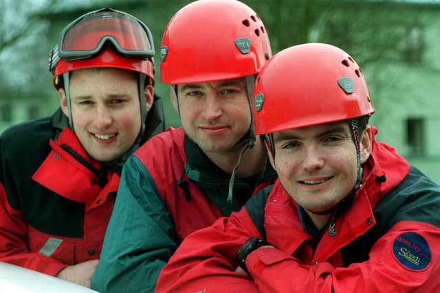 Mountain Rescue feature team members SAC Ben Lasham, SAC Colin Little and corp Tim Sugars, pictured in 2001