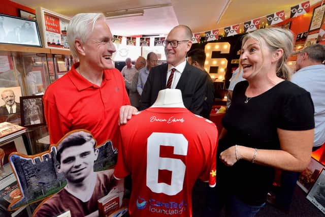 Former Wolves player Mel Eves, Andrew Ward (head of corporate communications at Manchester United) and Dawn Astle