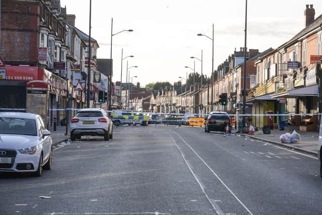 Police at the scene after shots were fired after a street party in Dudley Road, Winson Green. Photo: SnapperSK