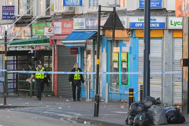 Police at the scene after shots were fired after a street party in Dudley Road, Winson Green. Photo: SnapperSK
