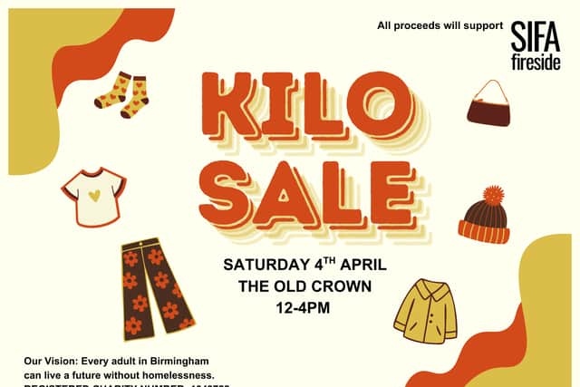 Details of SIFA Fireside's Clothing Kilo Sale at the Old Crown in Digbeth.