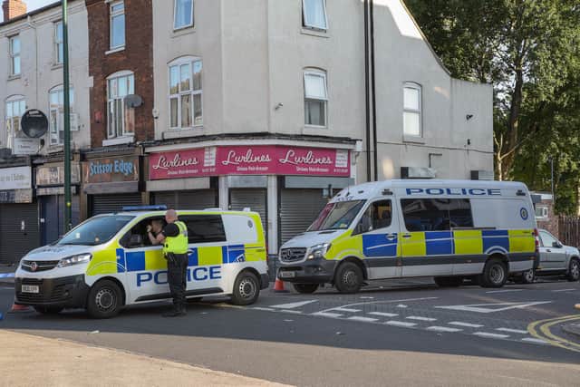 Police at the scene after shots were fired after a street party in Dudley Road, Winson Green. Photo: SnapperSK