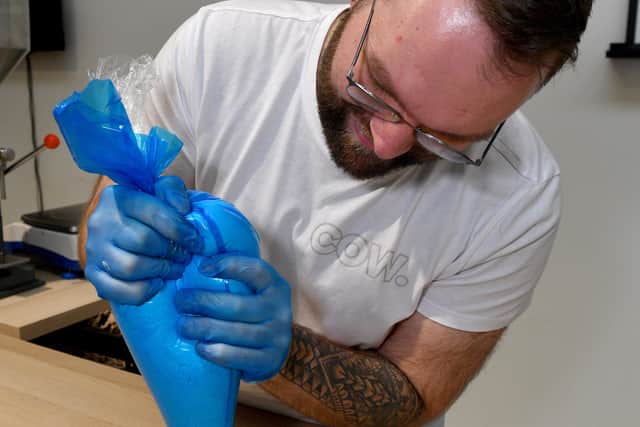 Calum says making soap is a calming activity. Photo: Tim Thursfield