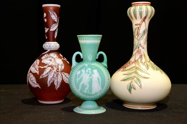 A Stevens and Williams piece from 1890, a Thomas Webb intaglio 1870 and a Thomas Webb ivory cameo 1890, all from Stourbridge