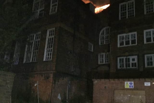 The fire at the former Claughton Centre in Blowers Green Road, Dudley. Photo: West Midlands Fire Service