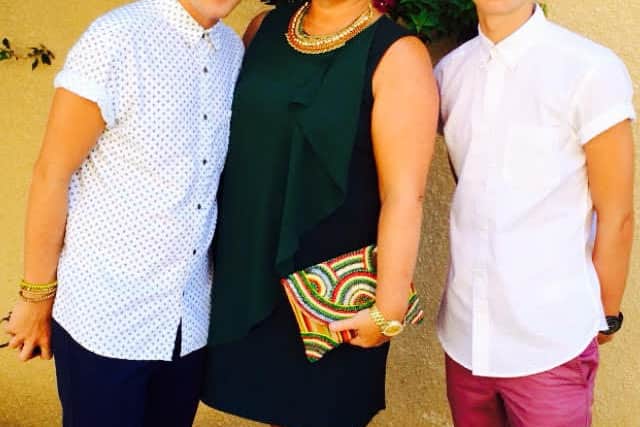 Suzy Evans, with Joel and Owen