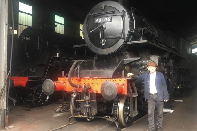 Shed master Martin White with LMS Ivatt Class 4 No 43106, one of the mothballed locomotives