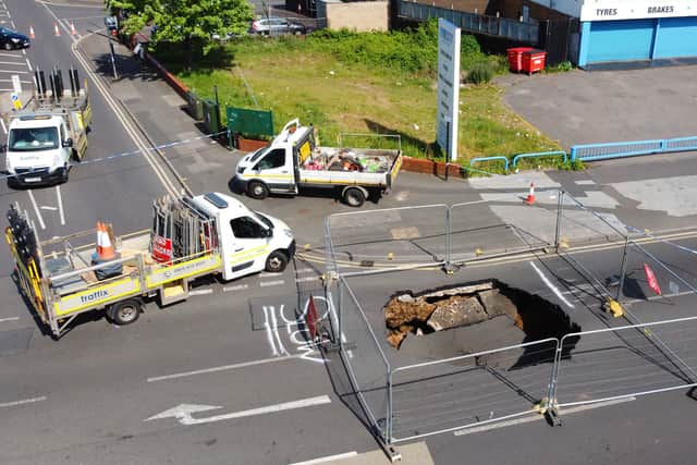 Severn Trent are investigating whether the hole is due to a collapsed sewer. Photo: Tim Thursfield